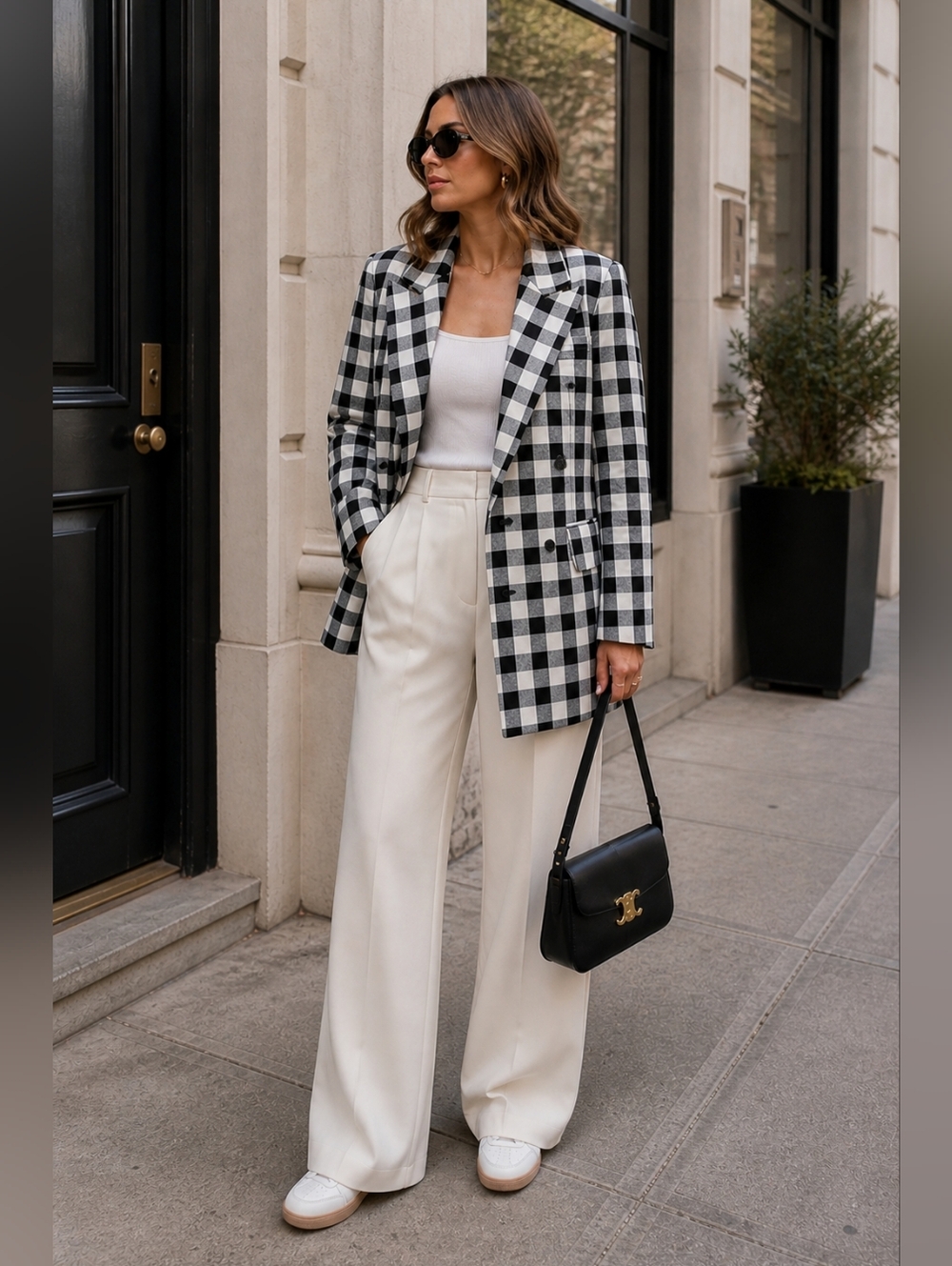 Avec Les Filles Anthropologie checkered blazer double breasted